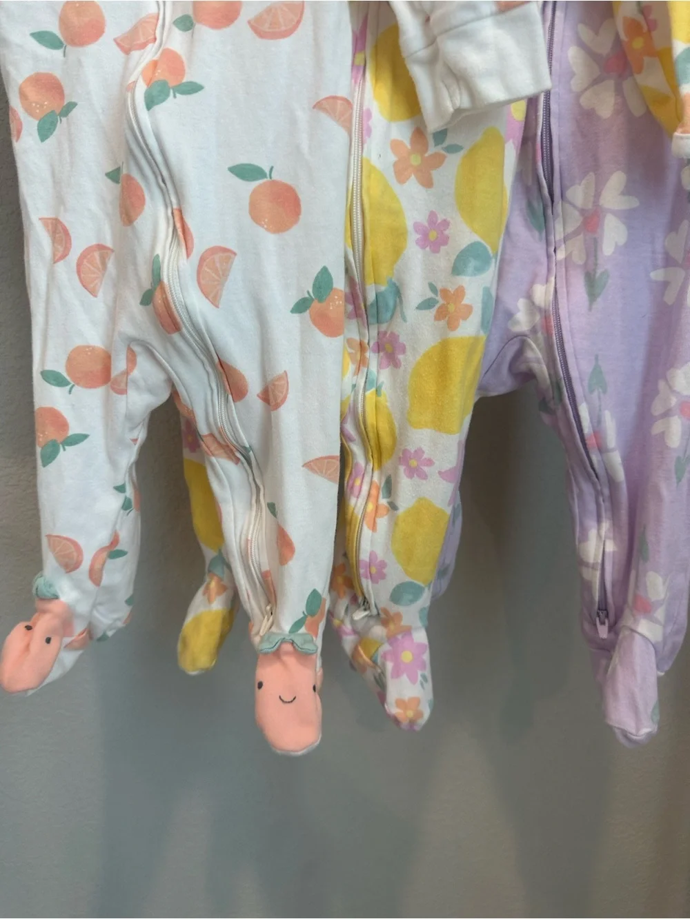 Carter's Girls Fruit Print Footed One-Piece Sleepers - Peach, Lemon & Lavender